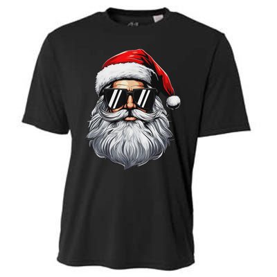 Santa Face Retro Sunglasses Christmas S For Cooling Performance Crew T-Shirt