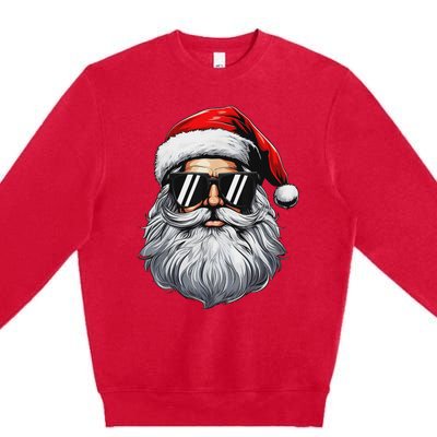 Santa Face Retro Sunglasses Christmas S For Premium Crewneck Sweatshirt