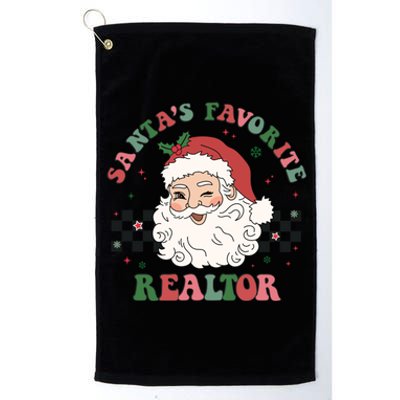 SantaS Favorite Realtor Retro Groovy Santa Face Christmas Meaningful Gift Platinum Collection Golf Towel