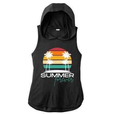 Summer Forever Retro Sunset Tropical Ladies PosiCharge Tri-Blend Wicking Draft Hoodie Tank