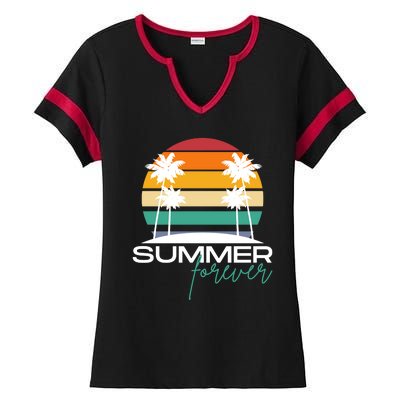 Summer Forever Retro Sunset Tropical Ladies Halftime Notch Neck Tee