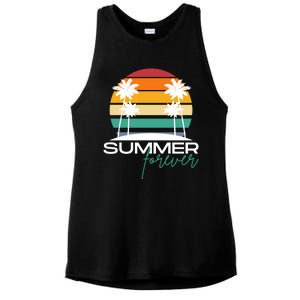 Summer Forever Retro Sunset Tropical Ladies PosiCharge Tri-Blend Wicking Tank