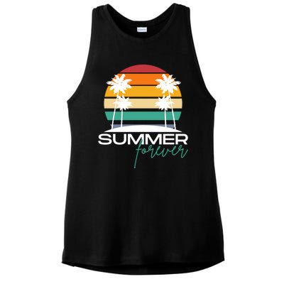 Summer Forever Retro Sunset Tropical Ladies PosiCharge Tri-Blend Wicking Tank