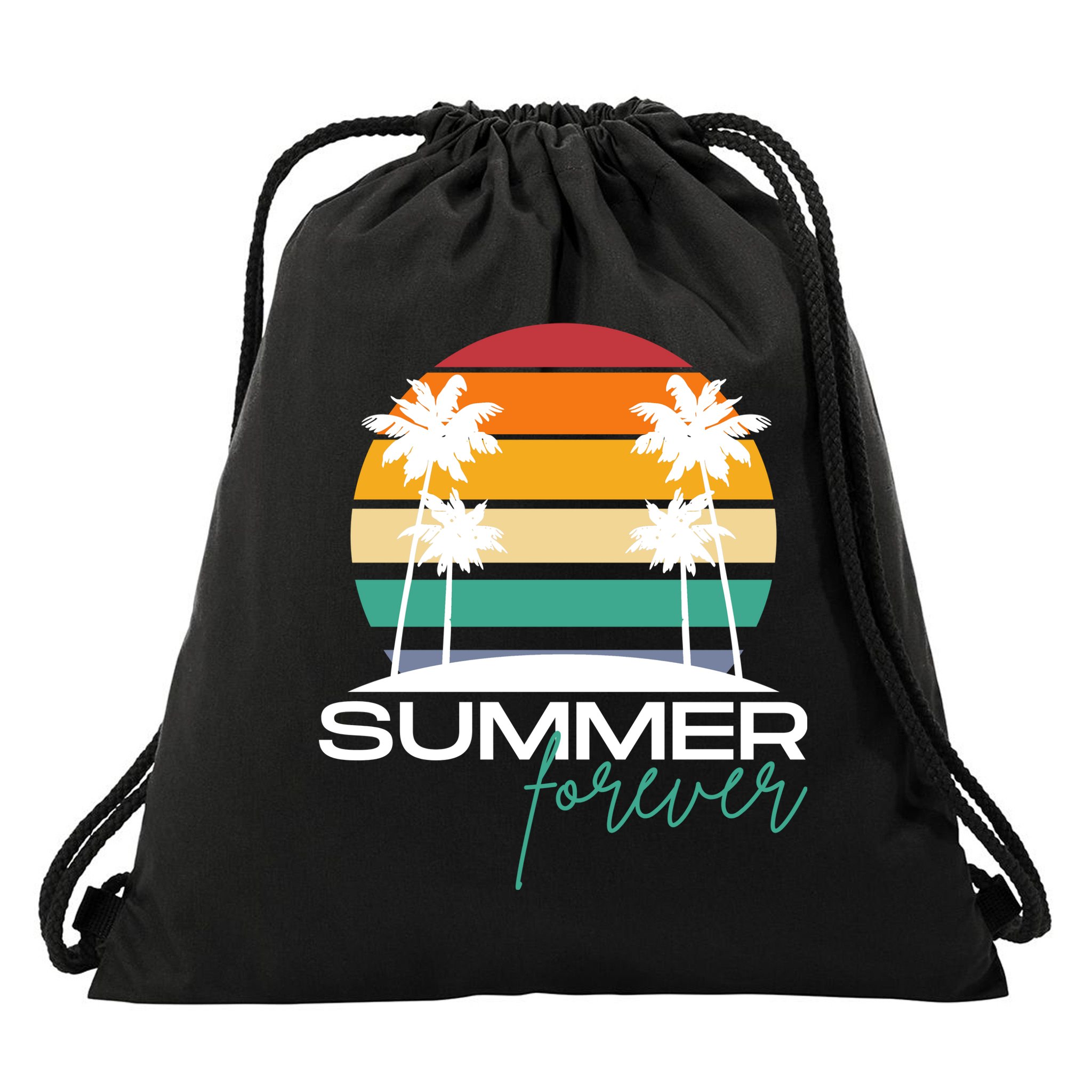 Summer Forever Retro Sunset Tropical Drawstring Bag