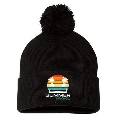 Summer Forever Retro Sunset Tropical Pom Pom 12in Knit Beanie