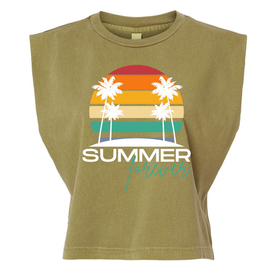 Summer Forever Retro Sunset Tropical Garment-Dyed Women's Muscle Tee