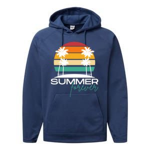 Summer Forever Retro Sunset Tropical Performance Fleece Hoodie