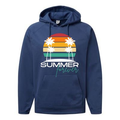 Summer Forever Retro Sunset Tropical Performance Fleece Hoodie