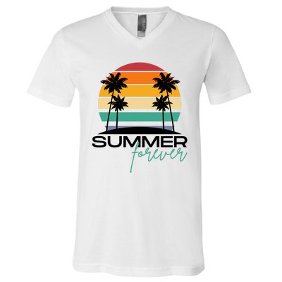 Summer Forever Retro Sunset Tropical V-Neck T-Shirt