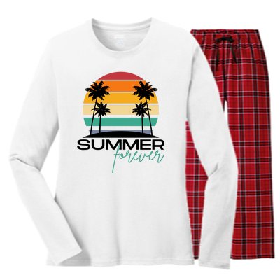 Summer Forever Retro Sunset Tropical Women's Long Sleeve Flannel Pajama Set 