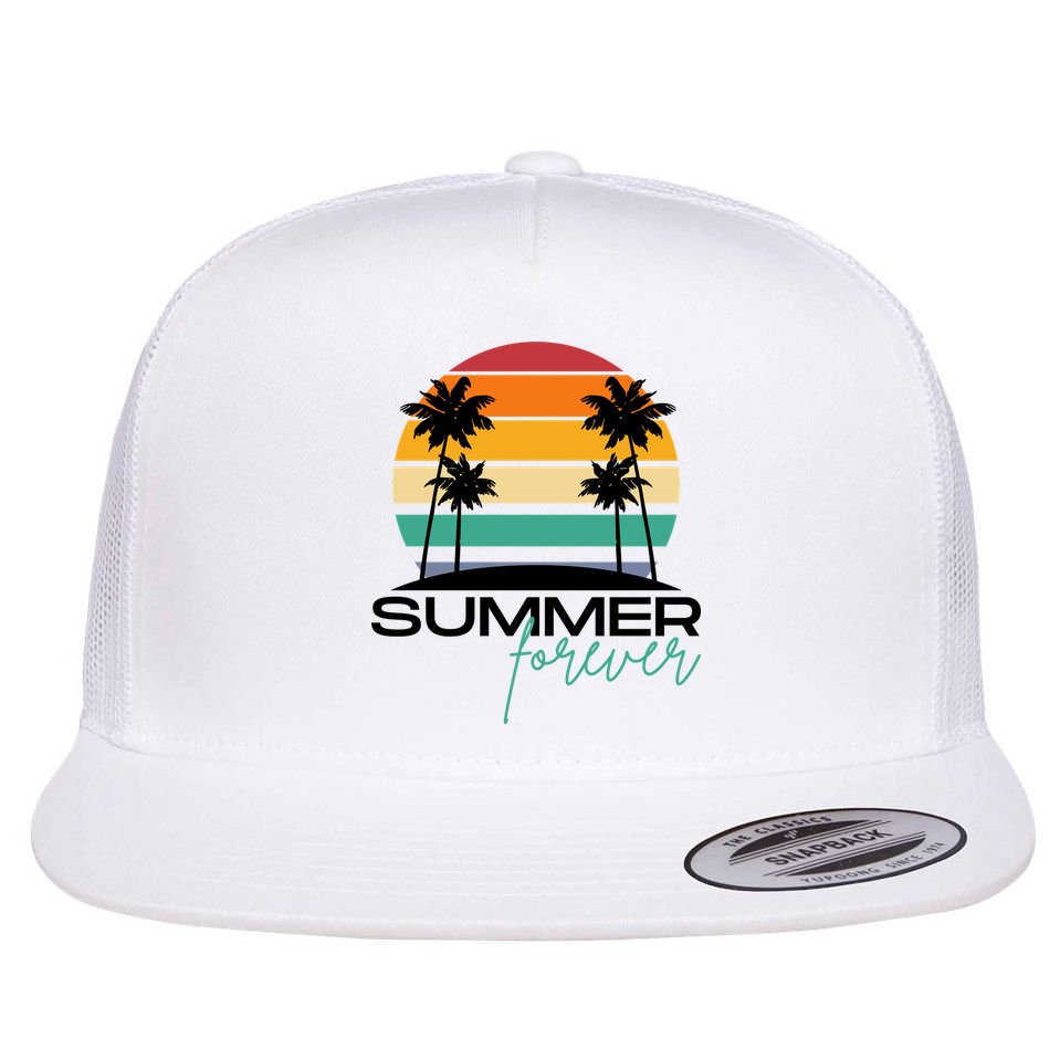 Summer Forever Retro Sunset Tropical Flat Bill Trucker Hat