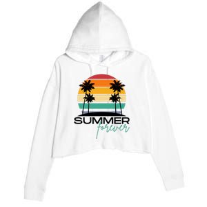 Summer Forever Retro Sunset Tropical Crop Fleece Hoodie