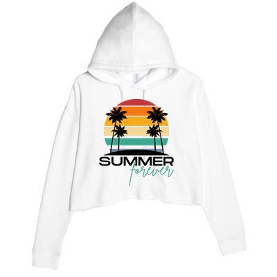 Summer Forever Retro Sunset Tropical Crop Fleece Hoodie