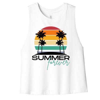 Summer Forever Retro Sunset Tropical Women's Racerback Cropped Tank