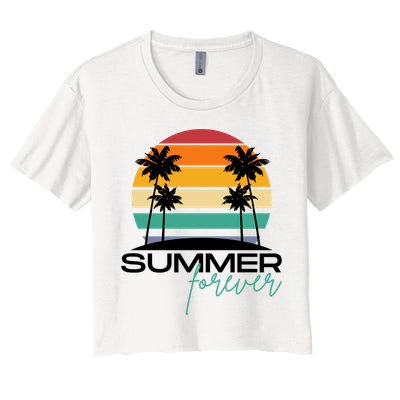 Summer Forever Retro Sunset Tropical Women's Crop Top Tee