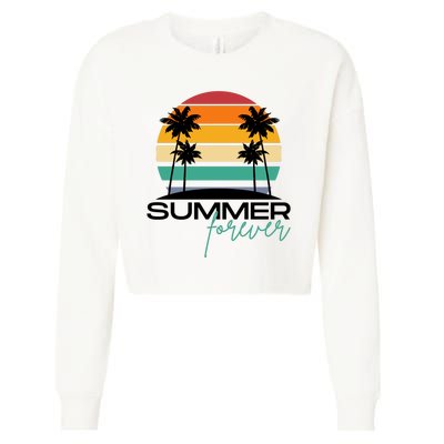 Summer Forever Retro Sunset Tropical Cropped Pullover Crew