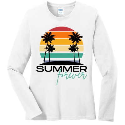 Summer Forever Retro Sunset Tropical Ladies Long Sleeve Shirt