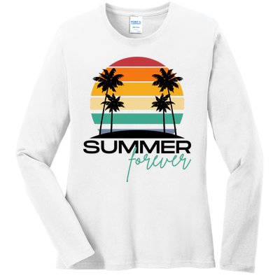 Summer Forever Retro Sunset Tropical Ladies Long Sleeve Shirt