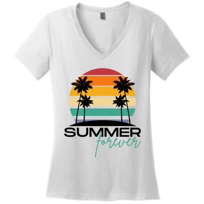 Summer Forever Retro Sunset Tropical Women's V-Neck T-Shirt