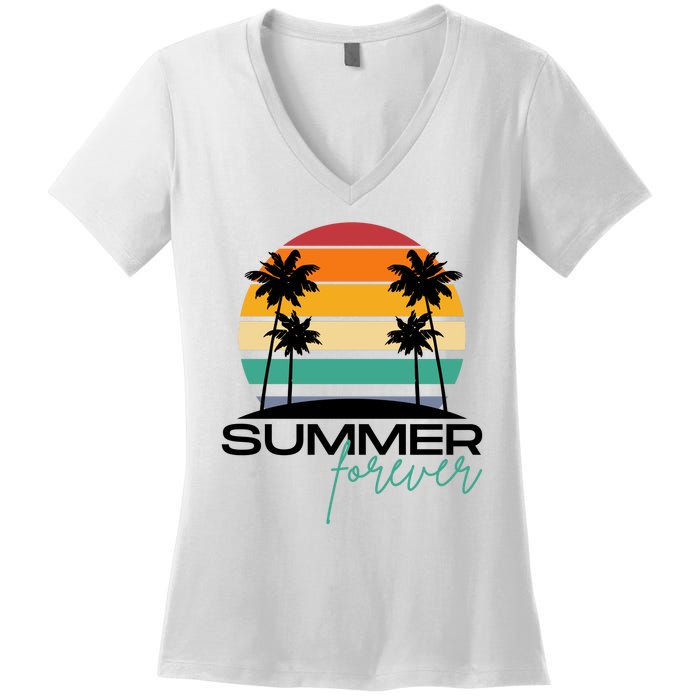 Summer Forever Retro Sunset Tropical Women's V-Neck T-Shirt