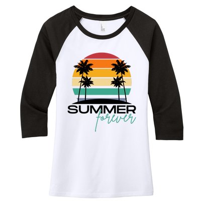 Summer Forever Retro Sunset Tropical Women's Tri-Blend 3/4-Sleeve Raglan Shirt