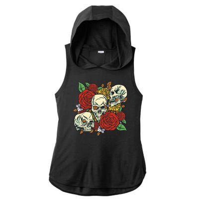 Skull Floral Rose Ladies PosiCharge Tri-Blend Wicking Draft Hoodie Tank