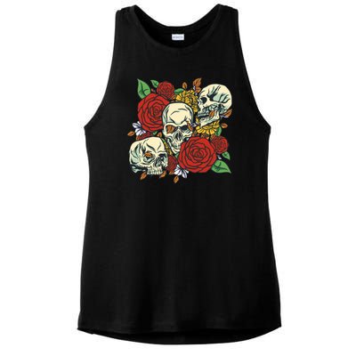 Skull Floral Rose Ladies PosiCharge Tri-Blend Wicking Tank