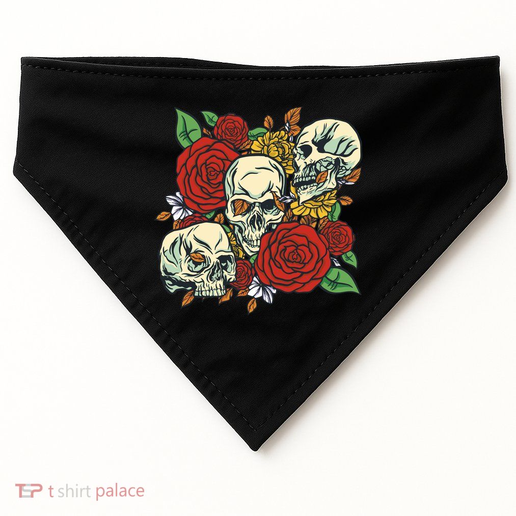 Skull Floral Rose USA-Made Doggie Bandana