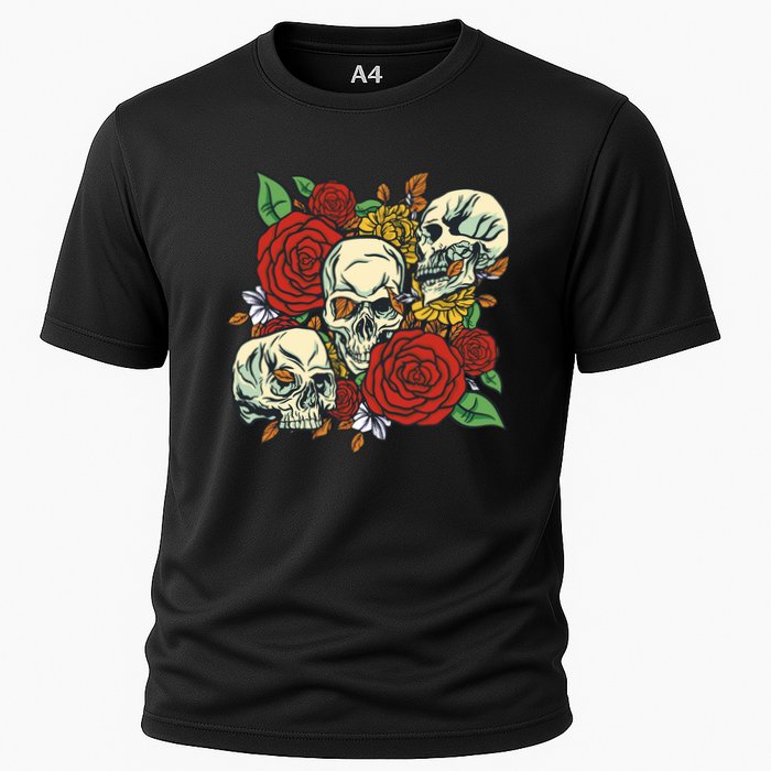 Skull Floral Rose Cooling Performance Crew T-Shirt