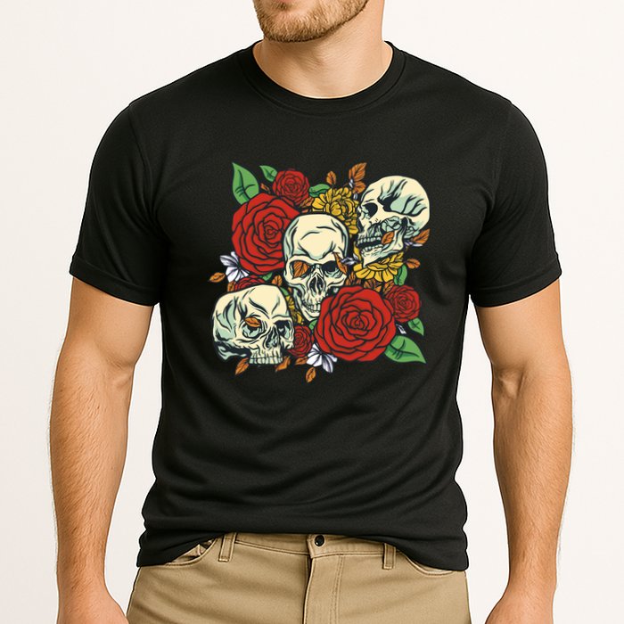 Skull Floral Rose Cooling Performance Crew T-Shirt