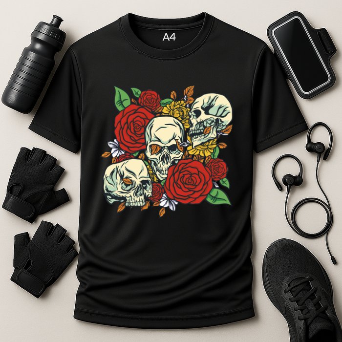 Skull Floral Rose Cooling Performance Crew T-Shirt