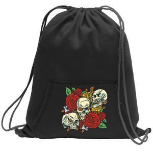 Skull Floral Rose Sweatshirt Cinch Pack Bag