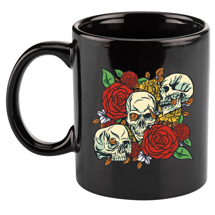 Skull Floral Rose 11oz C Handle Ceramic Mug