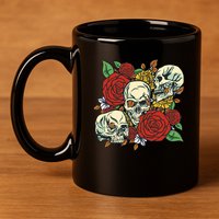 Skull Floral Rose 11oz C Handle Ceramic Mug