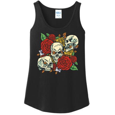 Skull Floral Rose Ladies Essential Tank