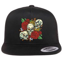 Skull Floral Rose Flatbill Hat