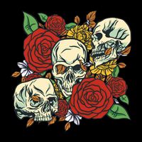 Skull Floral Rose Flatbill Hat