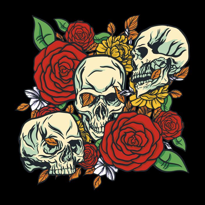 Skull Floral Rose Flatbill Hat