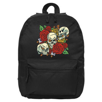 Skull Floral Rose 16 in Basic Backpack