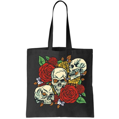 Skull Floral Rose Tote Bag