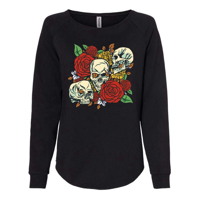 Skull Floral Rose Womens California Wash Sweatshirt