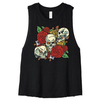 Skull Floral Rose Women's Racerback Cropped Tank