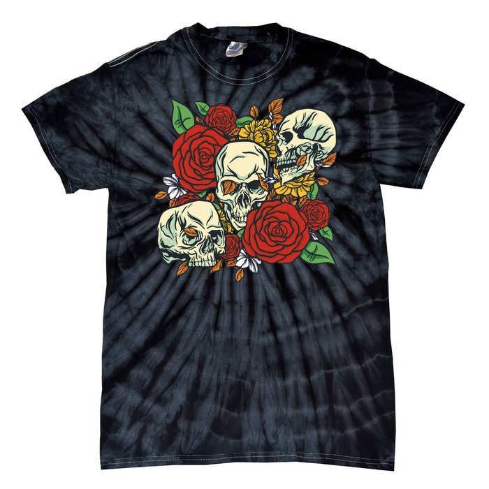 Skull Floral Rose Tie-Dye T-Shirt