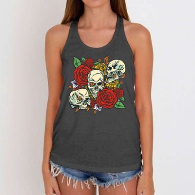 Skull Floral Rose Women's Knotted Racerback Tank