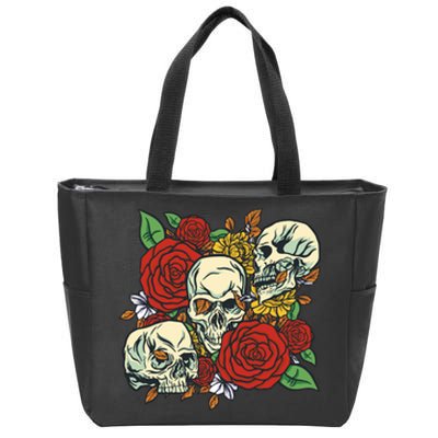 Skull Floral Rose Zip Tote Bag