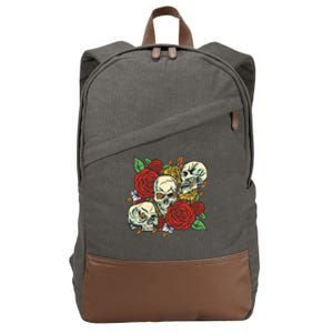 Skull Floral Rose Cotton Canvas Backpack