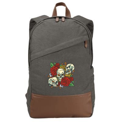 Skull Floral Rose Cotton Canvas Backpack