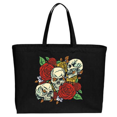 Skull Floral Rose Cotton Canvas Jumbo Tote