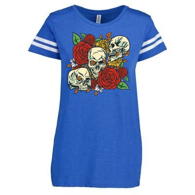 Skull Floral Rose Enza Ladies Jersey Football T-Shirt