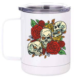 Skull Floral Rose 12 oz Stainless Steel Tumbler Cup